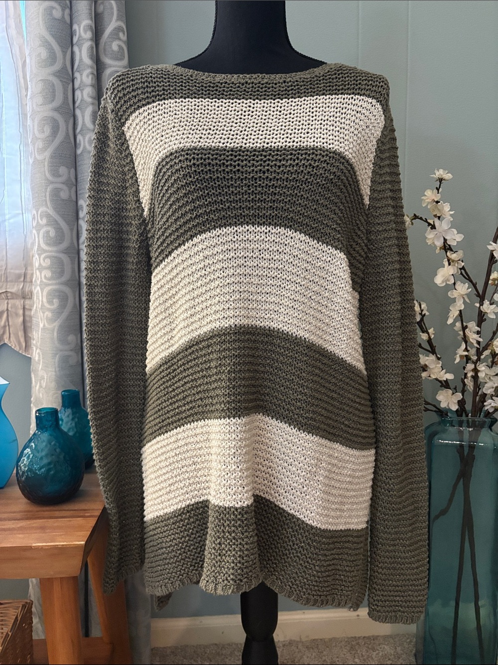 Chico's Striped Open Stitch Tunic Sweater Size 2/Large/12